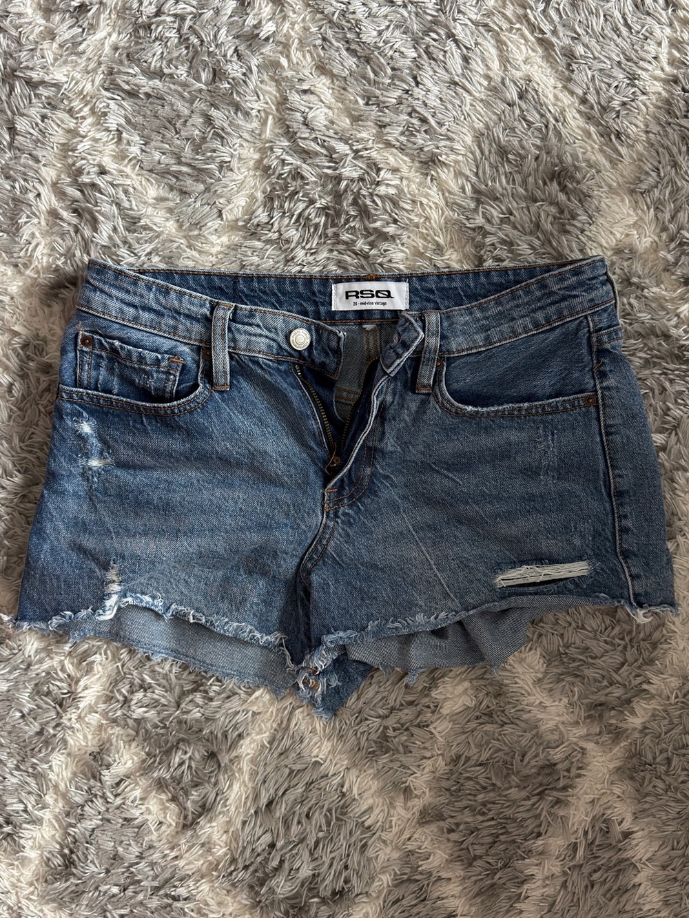 RSQ Distressed Medium Blue Denim Cutoff Shorts